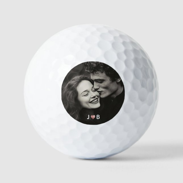 Balles De Golf Custom Photo Initial Heart Monogram Couples Gift (Recto)