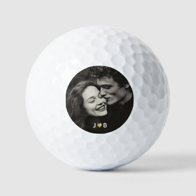 Balles De Golf Custom Photo Initial Heart Monogram Couples Gift (Recto)