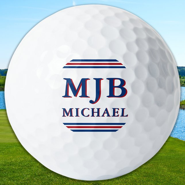 Balles De Golf Custom Three Initial Monogram Sporty Personalized (Créateur téléchargé)