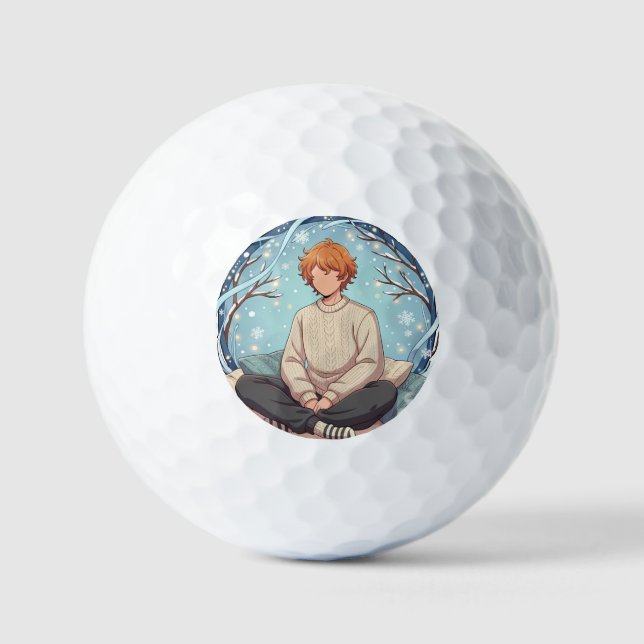 Balles De Golf Cute Anime Boy Drinking Coffee in Winter (Recto)