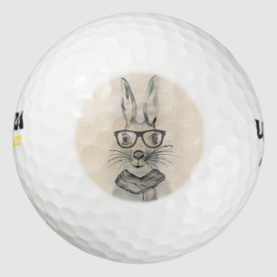 Balles De Golf Cute drôle d'aquarelle lapin avec lunettes et écha