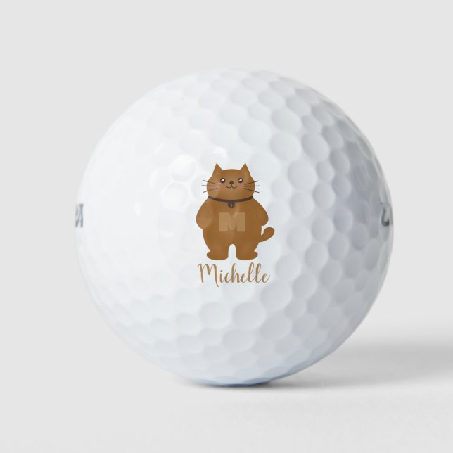 Balles De Golf Cute Kawaii Kitty Chat Lover Whimsical Monogramme (Devant)