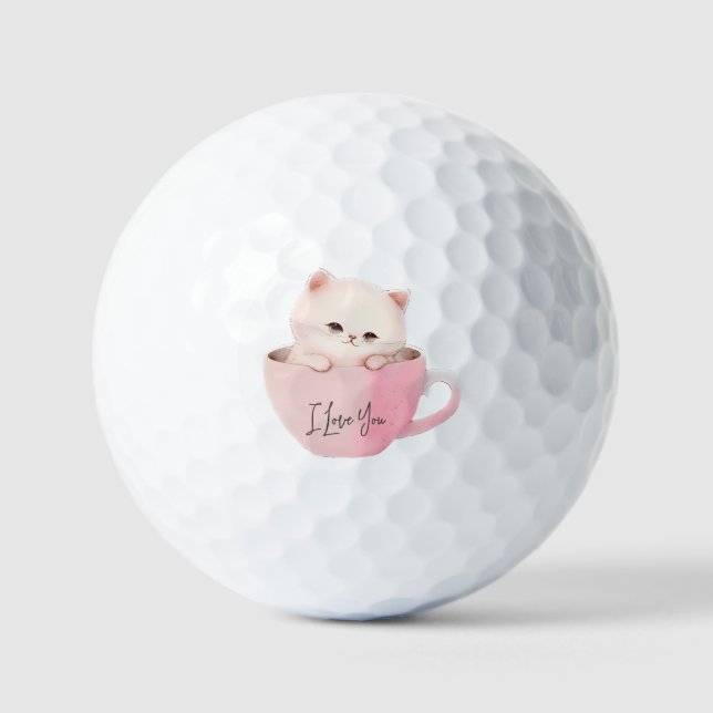 Balles De Golf Cute Kitten dans une Tea up (Recto)