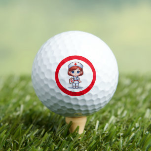 Balles De Golf Cute Manga Nurse avec cheveux rouge bleu yeux Pers