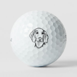 Balles De Golf dachshund hand drawn sketch black white puppy dog 