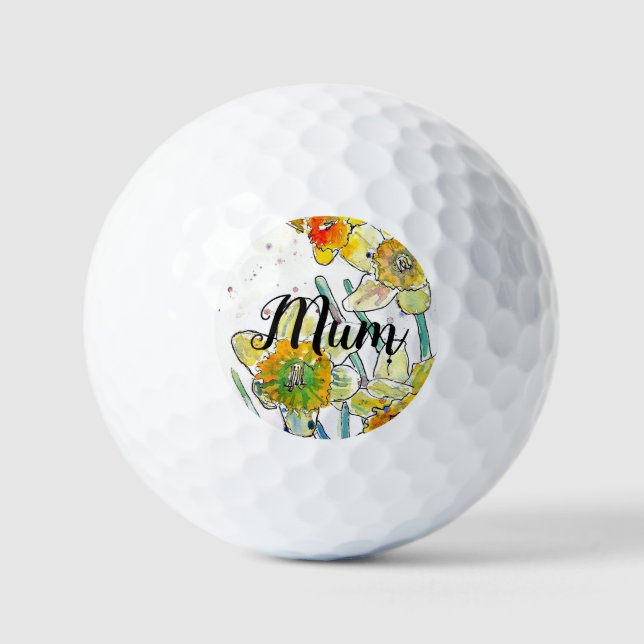 Balles De Golf Daffodique Aquarelle Fleur art Anniversaire Mum Go (Recto)