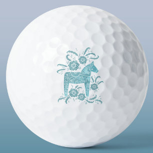 Balles De Golf Dala suédois Cheval Turquoise Green Folk Art Balls