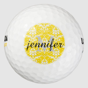 Balles De Golf Damask Floral Personnalisé Monogramme Nom Couleur