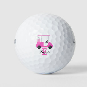 Balles De Golf Dame de rose rose Chariot de golf Monogramme Nom B