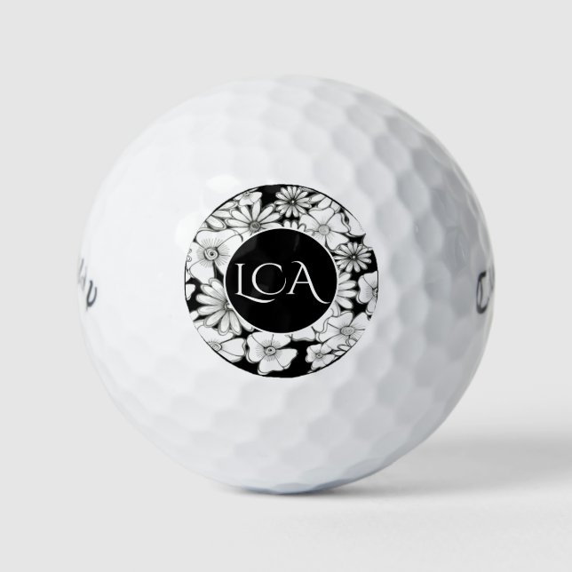 Balles De Golf Dames monogrammes noir et blanc (Devant)