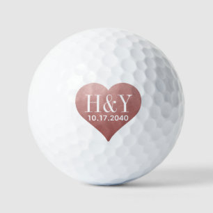 Balles De Golf Date initiale du mariage Rose Gold Pink Heart 
