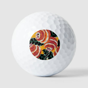 Balles De Golf Décor floral Art déco jaune moutarde et orange