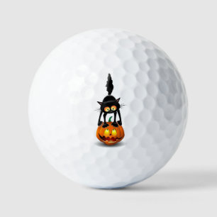 Balles De Golf Dessin d'Halloween au chat effrayé sur Citrouille