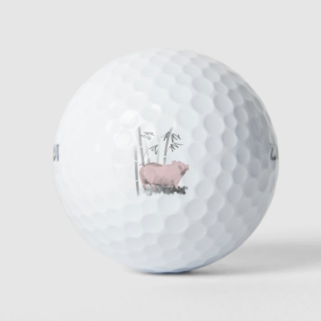 Balles De Golf Dessin original Cochon et ballons de golf en bambo (Devant)