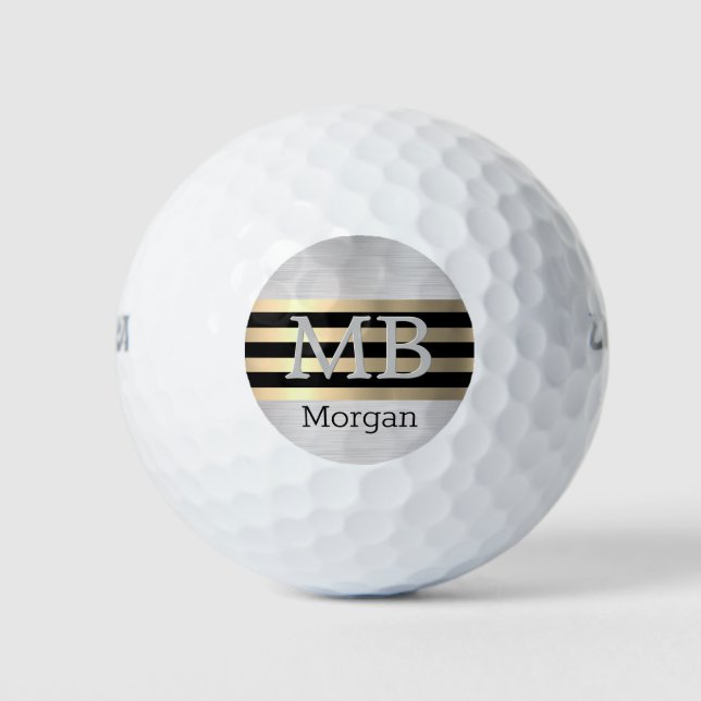 Balles De Golf do-it-yourself Monogramme & Nom, Yel Gold brossé a (Devant)