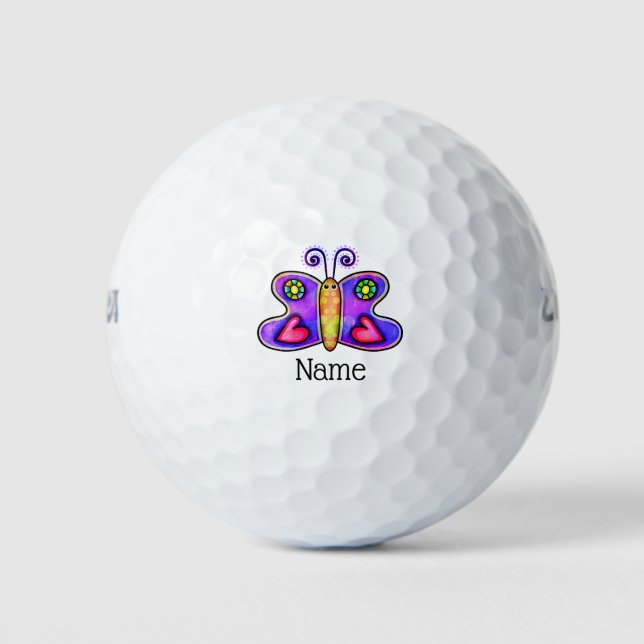 Balles De Golf Doodle violet papillon avec nom (Devant)