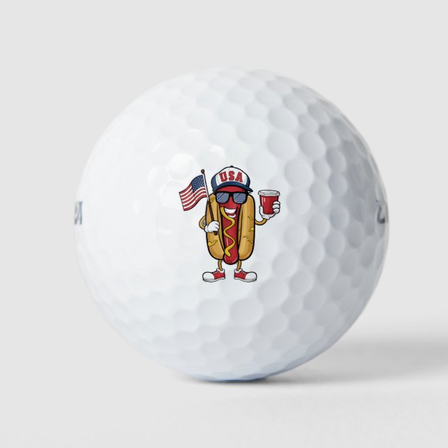 Balles De Golf Drapeau 4 juillet Hotdog Funny Patriotique USA (Devant)