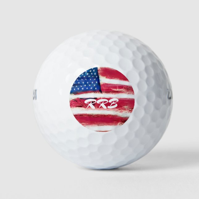 Balles De Golf Drapeau américain Monogramme Golf Balls (Devant)