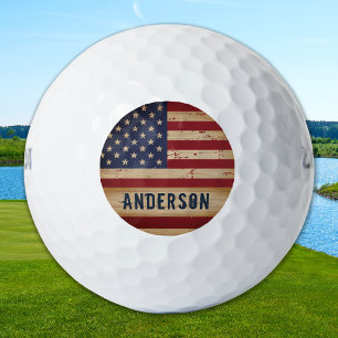Balles De Golf Drapeau américain personnalisé Rustique Bois patri