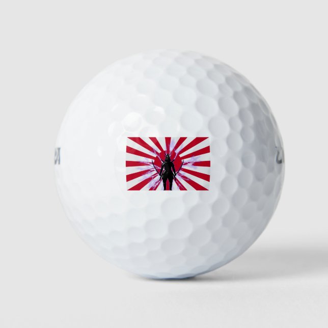Balles De Golf Drapeau japonais et Soleil Levant Samurai Guerrier (Devant)