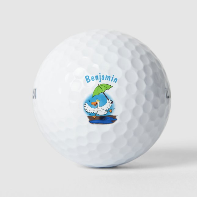 Balles De Golf Drôle canard avec parapluie dessin animé (Devant)