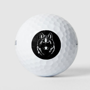 Balles De Golf Drôle noir et blanc tête de loup croquis