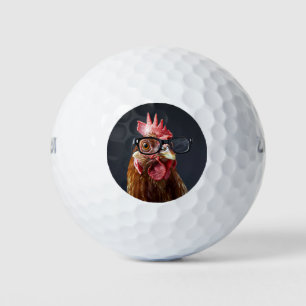 Balles De Golf Drôle poulet portant des lunettes