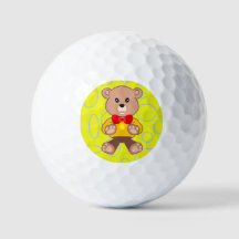 Drôle Quirky Cute Bowtie Bear sur Yellow Golf Ball