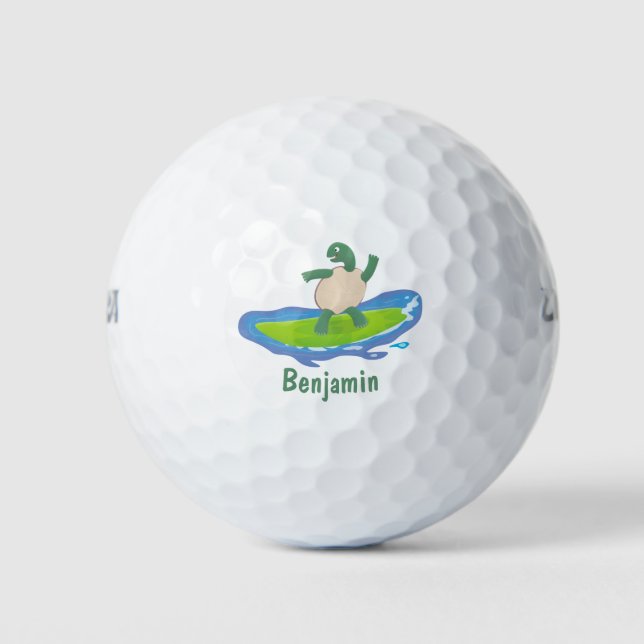 Balles De Golf Drôle tortue vague de surf dessin animé (Devant)