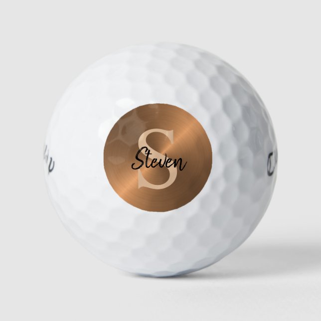 Balles De Golf Élégant bronze métal Monogramme Nom Mens (Devant)