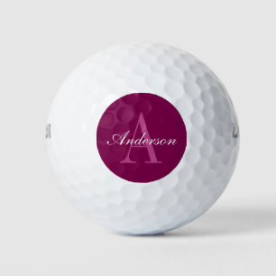 Balles De Golf Élégant Magenta Rouge, rose & blanc Nom & Monogram