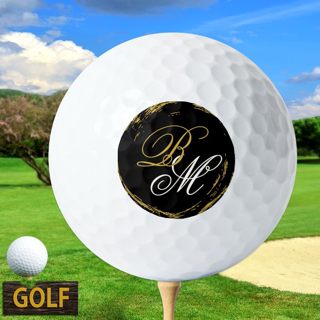Balles De Golf Elegant Monogram Golf Ball, Modern Gold Black (Créateur téléchargé)
