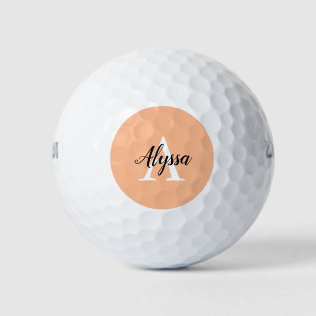 Balles De Golf Élégant Monogramme Peach Script Golf Balls (Devant)