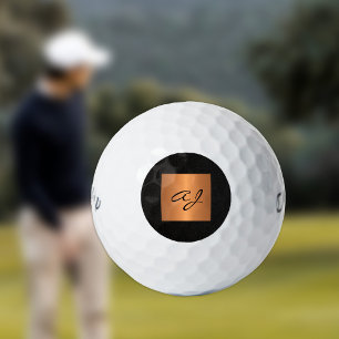 Balles De Golf Élégant or noir monogramme personnalisé