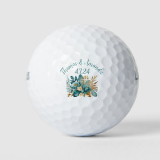 Balles De Golf Elégant Turquoise & Or Floral Wedding faveur