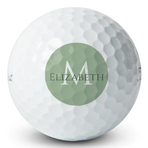 Balles De Golf Élégant Vert Sauge Monogramme Personnalisé Classiq