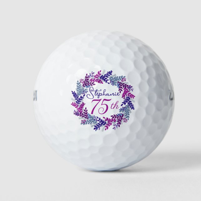 Balles De Golf Élégante couronne rose violet 75e anniversaire (Devant)