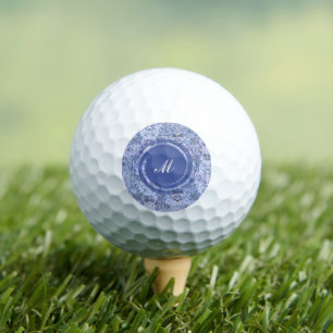 Balles De Golf Elégante mosaïque bleue glace, Monogramme moderne