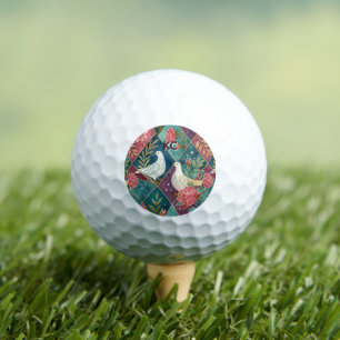 Balles De Golf Elégantes colombes blanches rose floral & or géomé