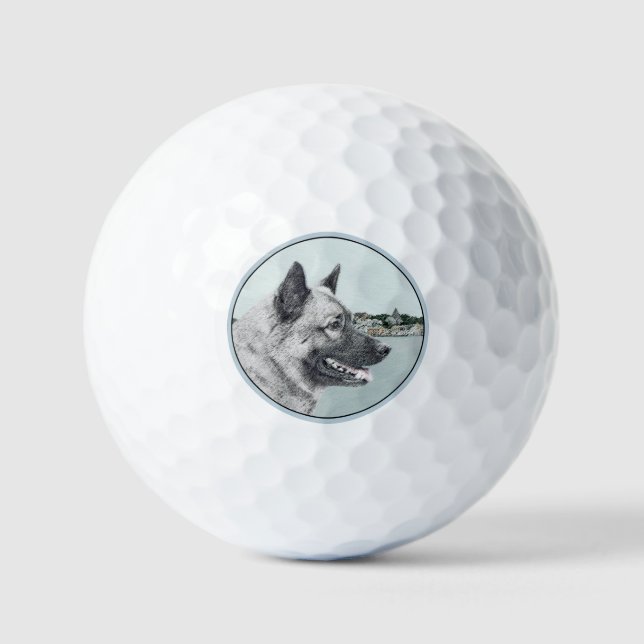 Balles De Golf Elkhound norvégien à la peinture de village - Chie (Recto)