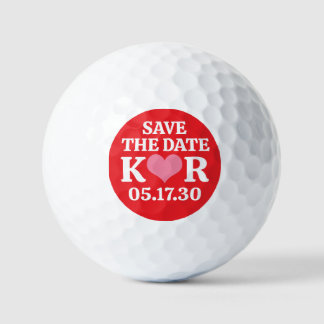 Balles De Golf ENREGISTRER LA DATE Cœur Rose MONOGRAMME Fond Roug