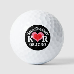 Balles De Golf ENREGISTRER LA DATE Cœur rose rouge et fond noir