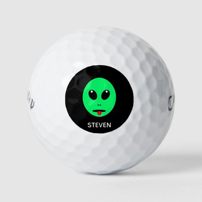 Balles De Golf Espace amusant Alien vert noir personnalisé (Devant)