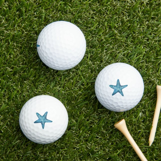 Balles De Golf Étoile de mer bleue aquarelle nautique (Herbe in situ)