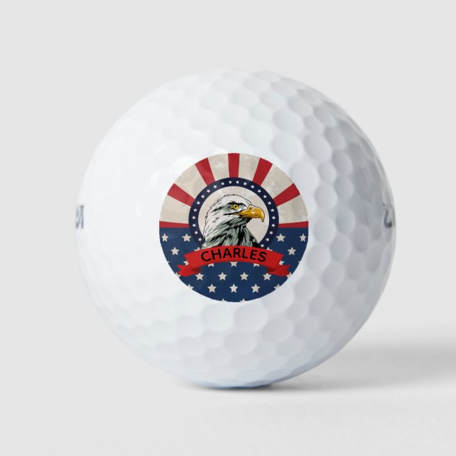 Balles De Golf Étoiles et rayures Aigle Bald (Devant)