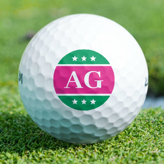 Balles De Golf Étoiles monographiques personnalisées rose vert (Créateur téléchargé)