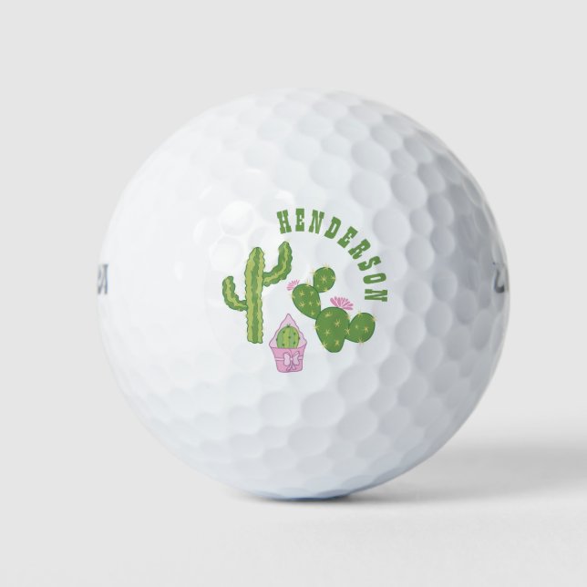 Balles De Golf Famille Cactus Personnalisé Modèle vert et rose (Devant)