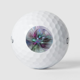 Balles De Golf Fantaisie Abstraite Moderne Fleur Fractale Colorée