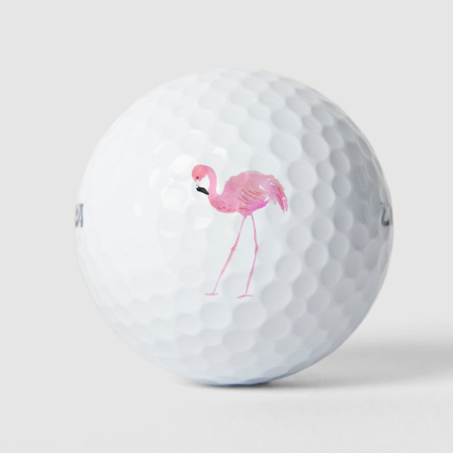 Balles De Golf Flamant rose rose 4 Aquarelle Illustration Golf Ba (Devant)