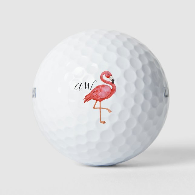 Balles De Golf Flamant rose rose mou Monogramme (Devant)